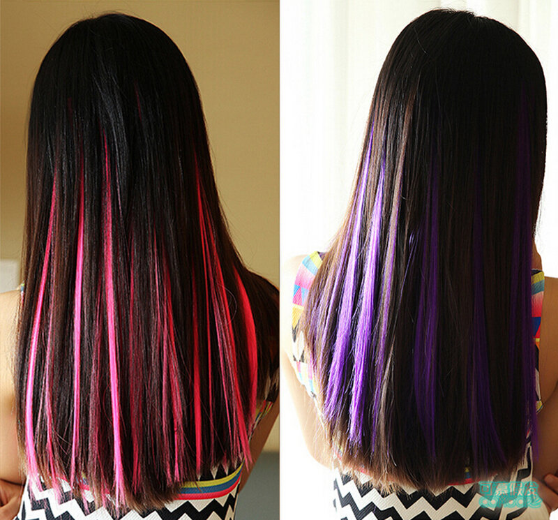 Soowee-Straight Clip na extensão do cabelo, cabelo sintético, 9 cores, vermelho, rosa, branco, Cosplay Hairpiece, arco-íris, cabelo natural