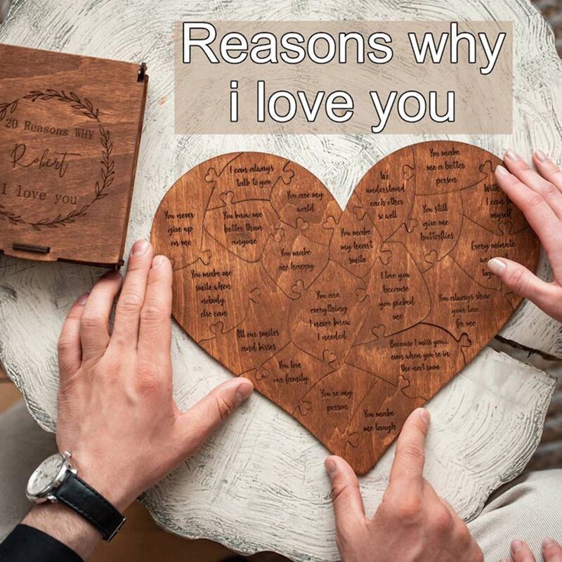 32Pcs powody, dla których kocham cię drewniane serce Puzzle, rocznica miłość Puzzle prezenty dla żony, męża, dziewczyny, chłopaka trwałe