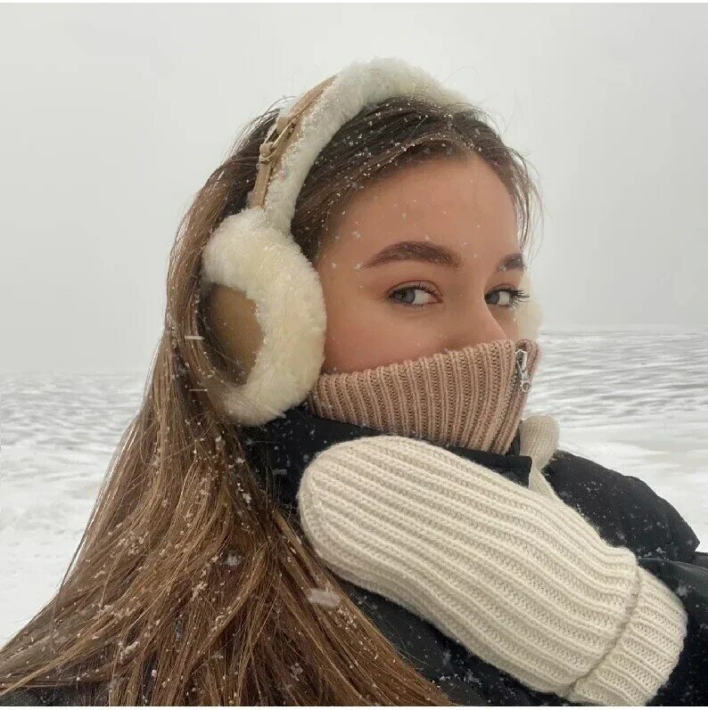 Penutup telinga bulu hangat untuk wanita, penutup telinga musim dingin yang lembut dengan perlindungan dingin tahan angin luar ruangan