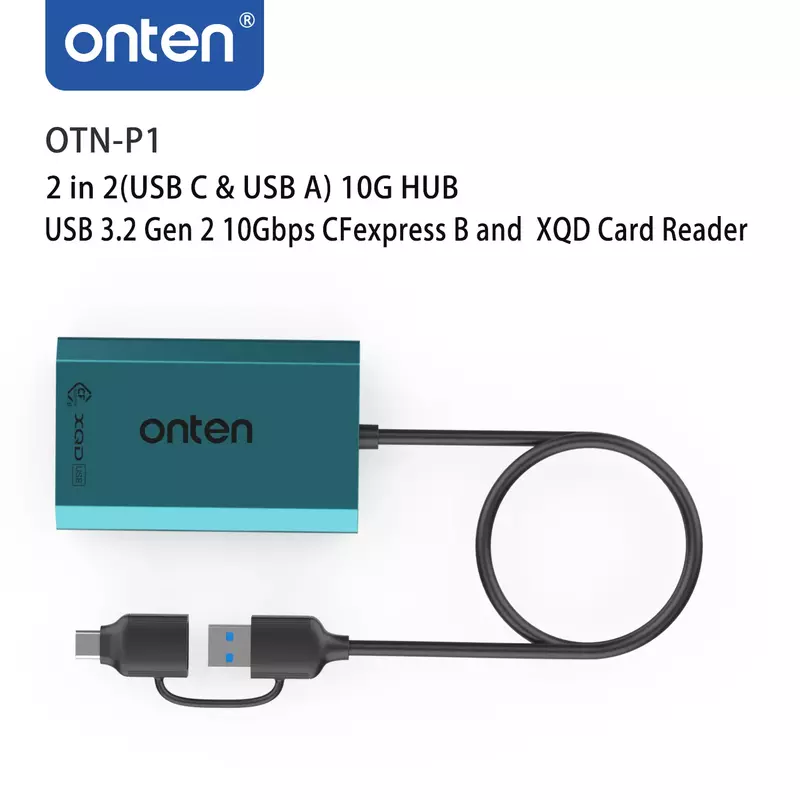 Onten OTN-P1 2 in 2(USB C & USB A) 10G Hub USB 3,2 Gen 2 10 Gbit/s CF Express B und XQD Kartenleser