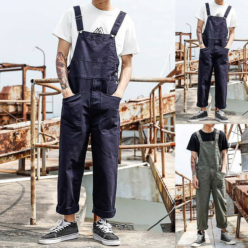 Hiking Pants Mens Slim Fit Bib Overalls Man Fashion Relaxed Fit Casual Jumpsuit male Cotton Lightweight Overalls With Pockets