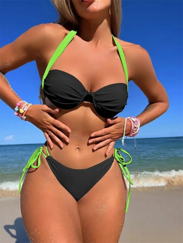 2-częściowa damski strój kąpielowy bielizna + biustonosz Bikini letnie wakacje na plaży seksowna codzienna gorąca dziewczyna Streetwear