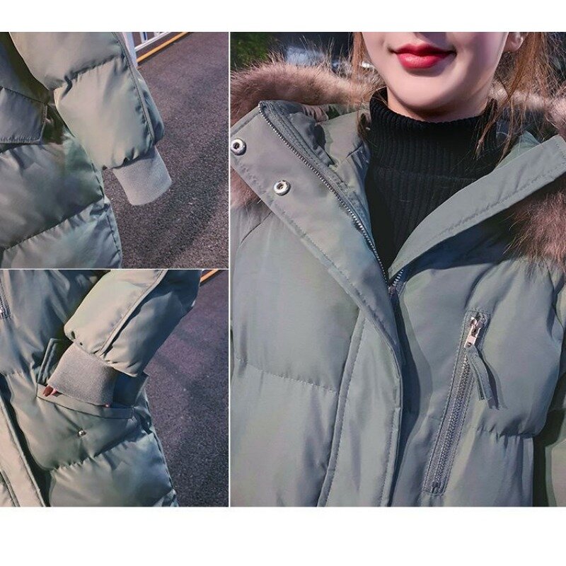 Abrigo de algodón con capucha para mujer, parka gruesa de longitud media, holgada, de talla grande, para invierno, novedad de 2024