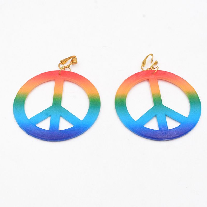 Hippie Kostüm Jewerly Set 60s 70s Regenbogen Friedens Zeichen Anhänger Halskette Ohrringe