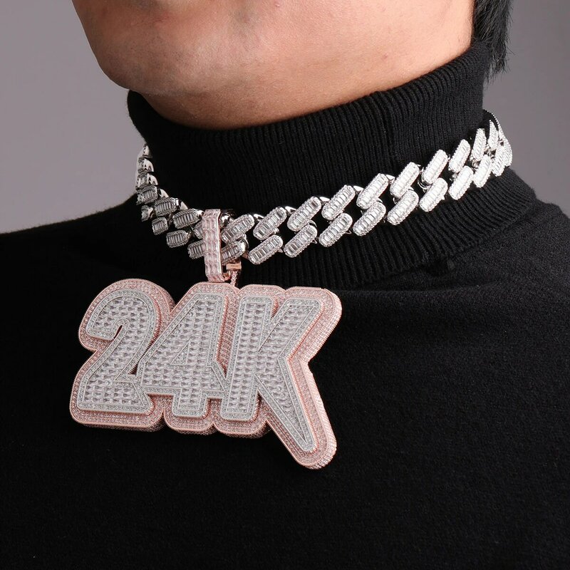 Grande baguette hip hop rock rapper jóias nome personalizado colar iced para fora número pingente para homens