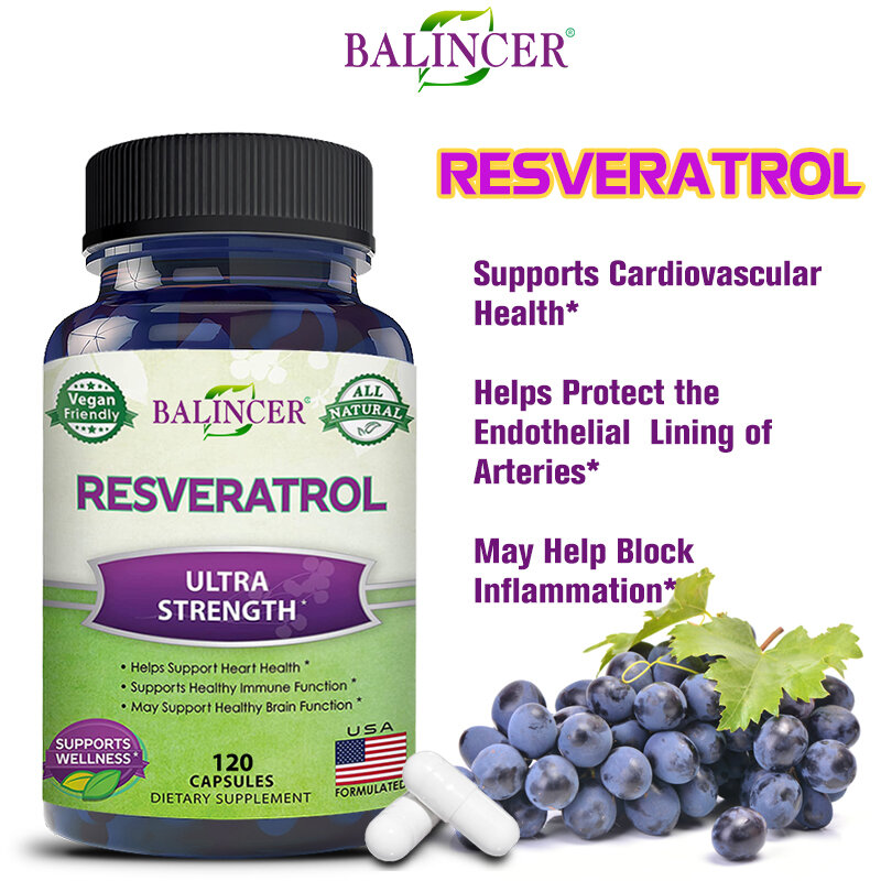 Der Ballen presse Resveratrol-Komplex unterstützt die kardio vaskuläre Gesundheit, schützt die Arterien, stärkt das Immunsystem und fördert die glatte Haut