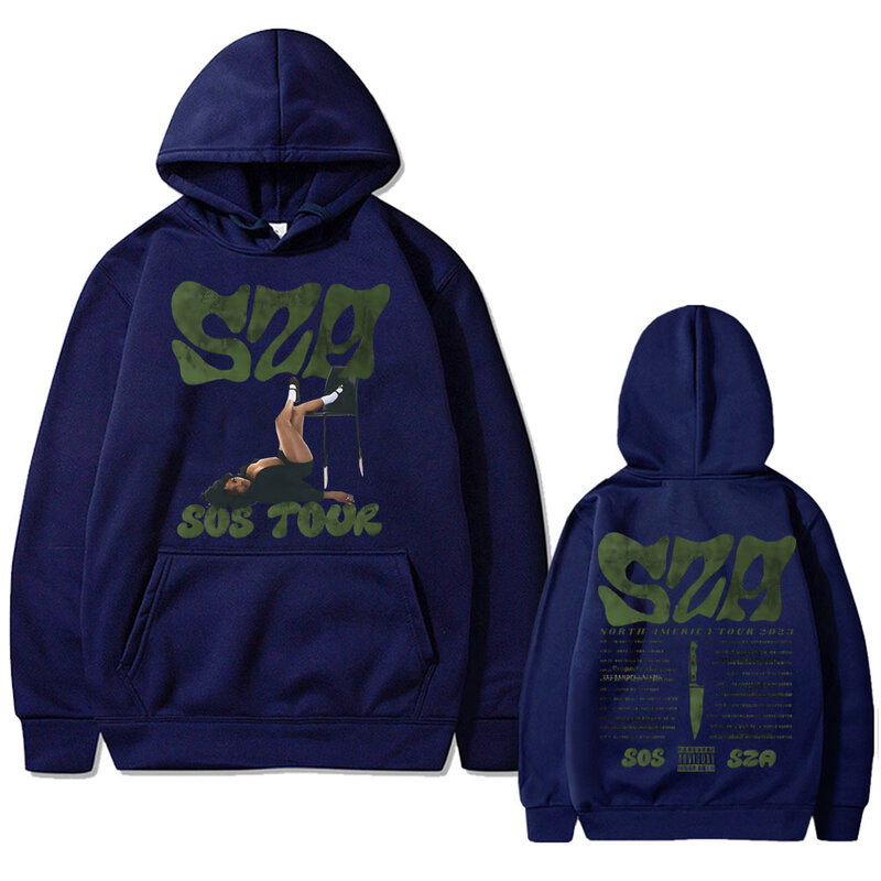 Rapper SZA SOS Tour Double Sided Graphic Hoodie Men Women Hip Hop Vintage Oversized Sweatshirt Male Casual Hoodies Streetwear