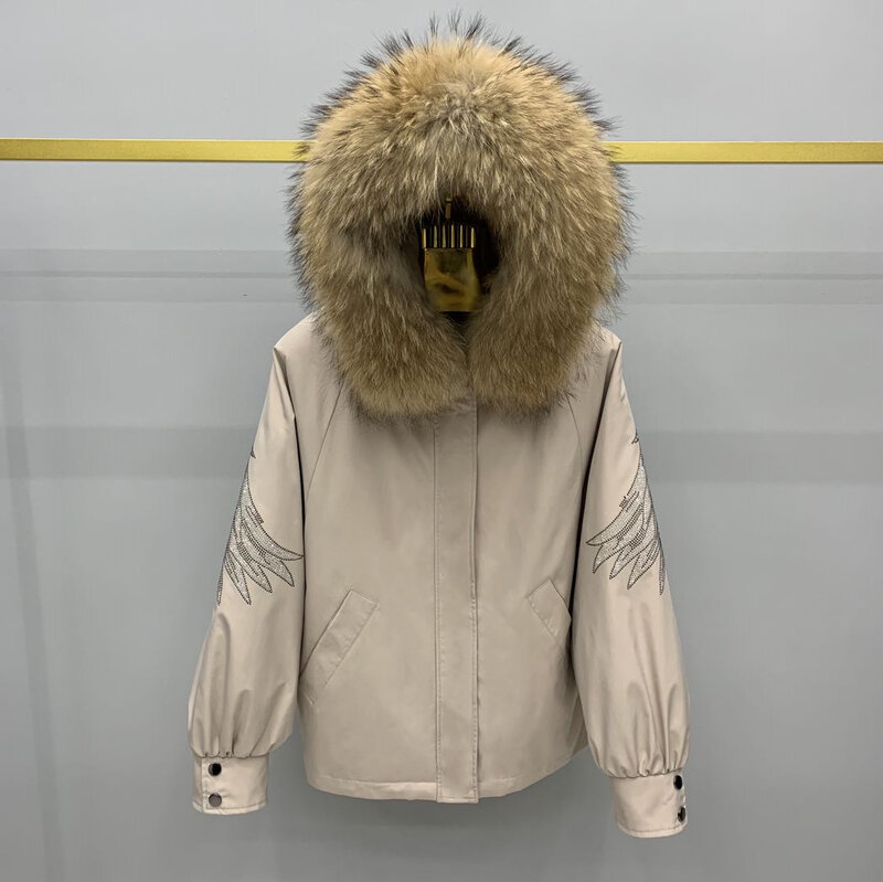 女性用のウサギの裏地付きジャケット,大きくて暖かい毛皮のコート,取り外し可能,韓国風,冬のファッション,新しい2024