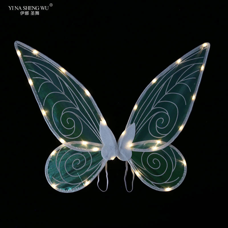 LED Kupu-kupu Sayap Peri Penampilan Panggung Peran Bermain Gaun Peri Putri Sayap Malaikat Aksesori Panggung Telinga Peri + Cincin Kepala