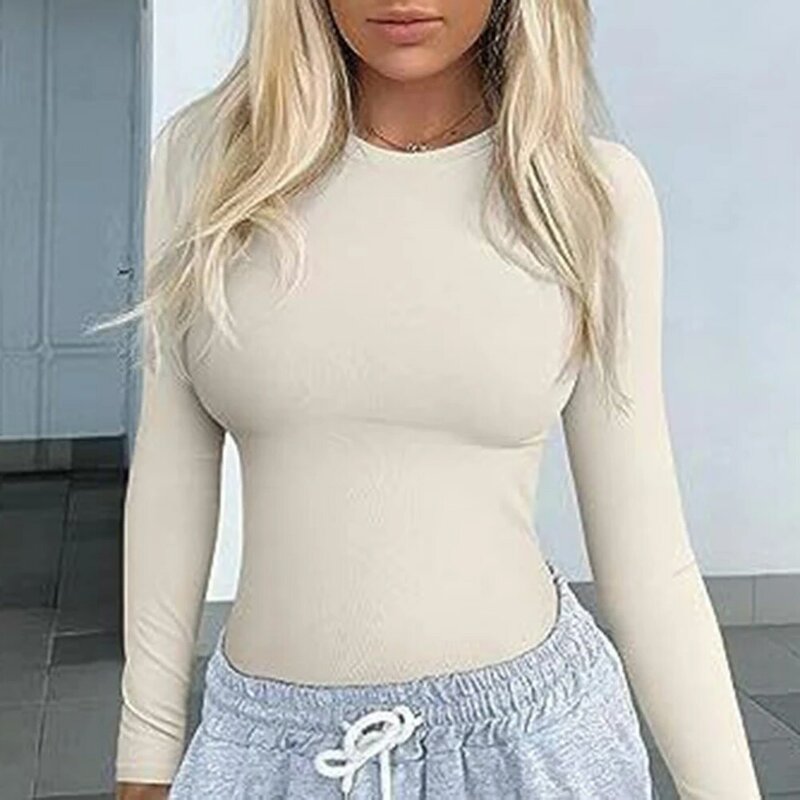 Женская рубашка с длинным рукавом, облегающие пуловеры, пуловеры, базовая одежда, короткий топ