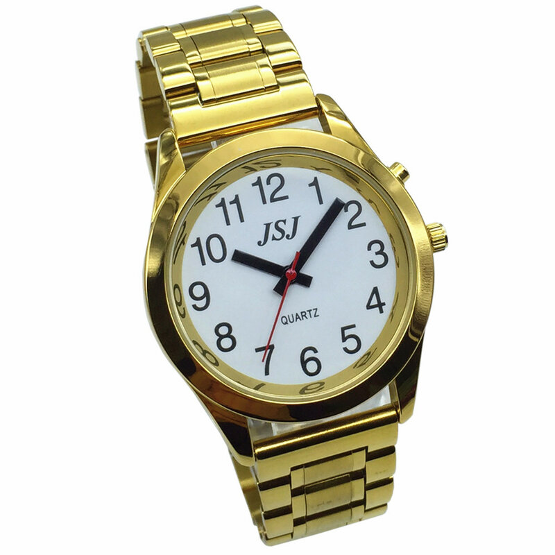 Relógio falante em inglês com alarme, data e tempo de conversa, mostrador branco, etiqueta de pulseira de expansão-702