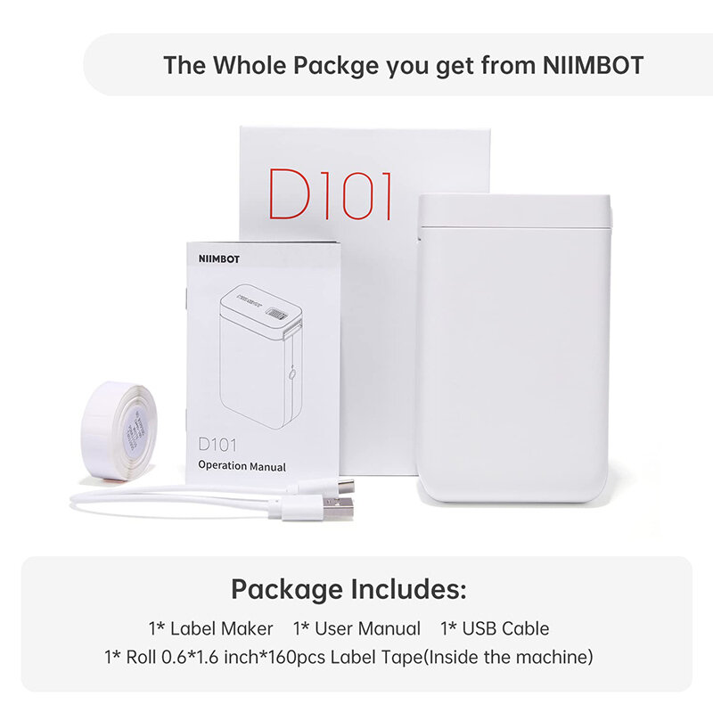 NiiMbot D101 휴대용 포켓 라벨 메이커, 소형 무선 잉크 없는 라벨 프린터, 휴대폰 태블릿 사무실 가정 정리용, D11 플러스