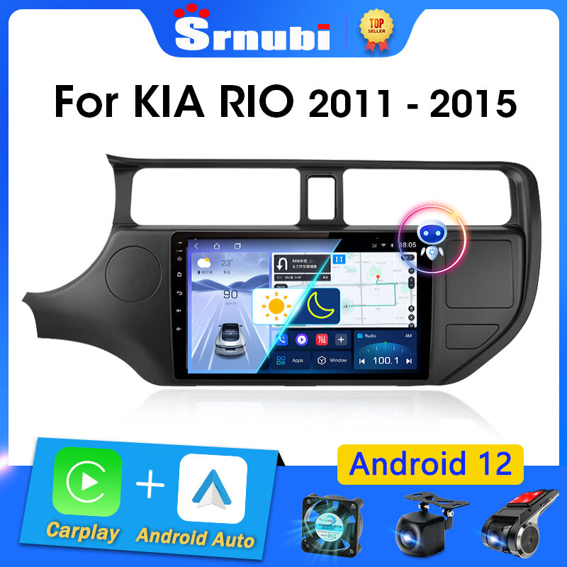 Srnubi-Radio con GPS para coche, reproductor Multimedia con Android 12, 2 Din, Carplay, estéreo, Wifi, DVD, altavoces, para KIA K3 RIO 2011, 2012, 2013, 2014, 2015