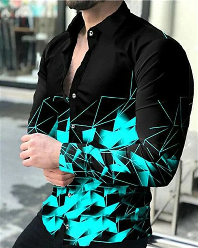 Men Tops Shirt Floral Print Non-Iron Lapel Long Sleeve Collar Black Outdoor Street Button Print Tops Cotton Fashion Casual Retro