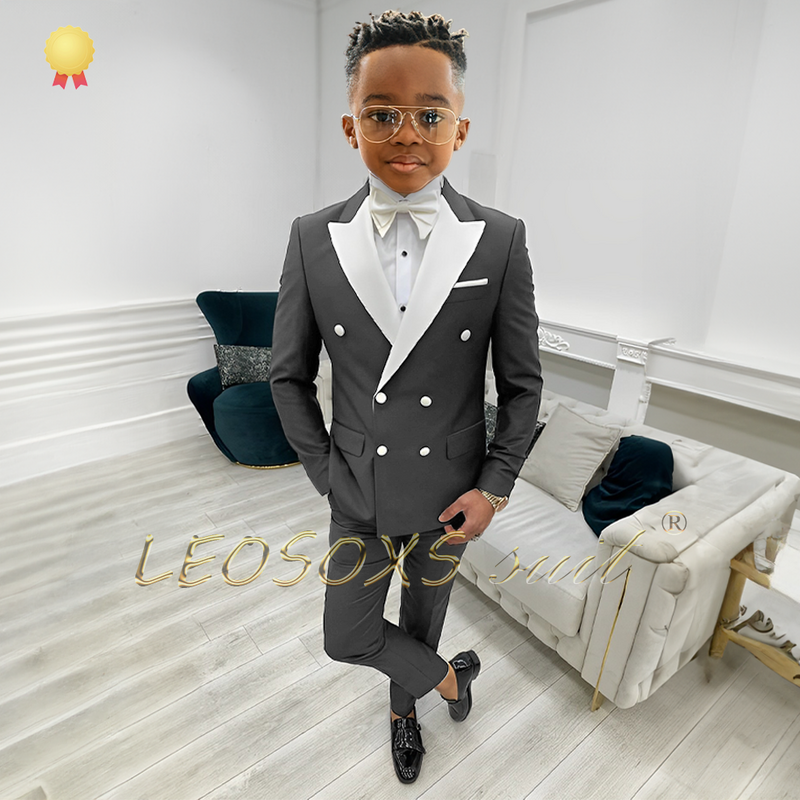 Boys' wedding suit, tailcoat, pointed collar, double-breasted jacket, and trousers, customized for children aged 3 to 16