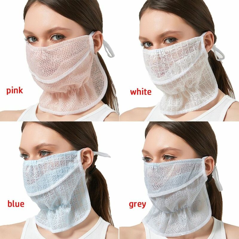 Respirável Máscara de Proteção Solar para Mulheres, Capa Facial, Véu De Renda, Proteção Do Pescoço, Abertura, 2PCs