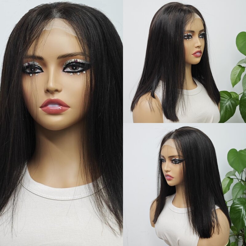 Short Straight 200% Density Natural Color Human Hair Bob Wigs Virgin Hair Transparent Lace Closure Wigs Brazilian Remy Hair Wigs