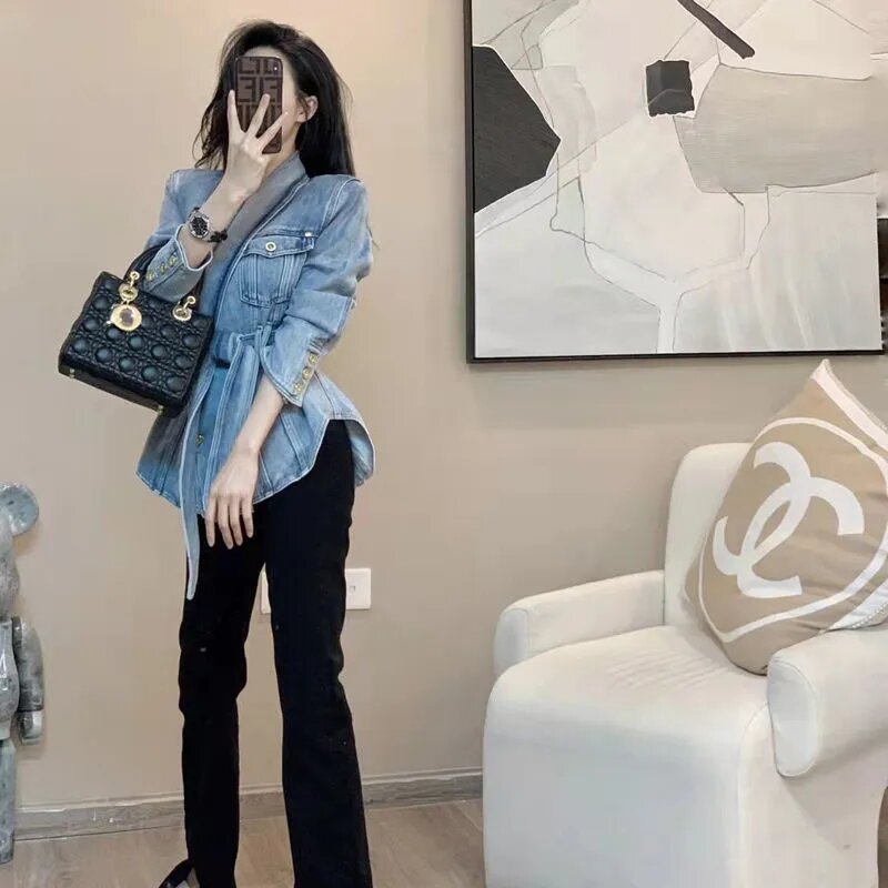 Veste en jean ample avec nœud tridimensionnel pour femme, vêtement d'extérieur, veste à boutons, mode coréenne, nouvelle collection printemps automne 2022