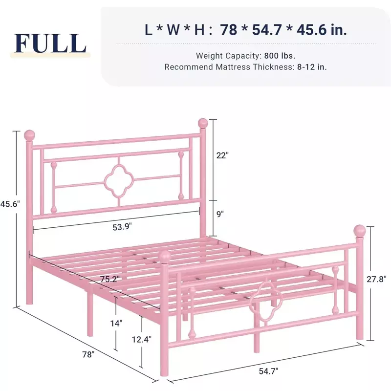 Children's bed with retro headboard and tailboard/no spring/no noise/easy to assemble, pink children's bed