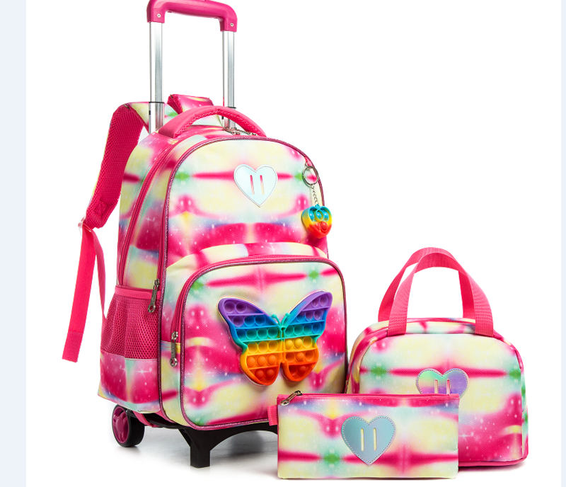 School Rolling Backpack bag set lunch bag pen bag for girls School trolley backpack school wheeled backpack bookbag with wheels
