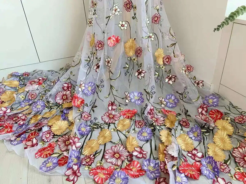 Tela de encaje de flores 3D para mujer, tejido africano bordado, malla francesa de alta calidad, encaje de tul Nigeriano para vestido, 2024