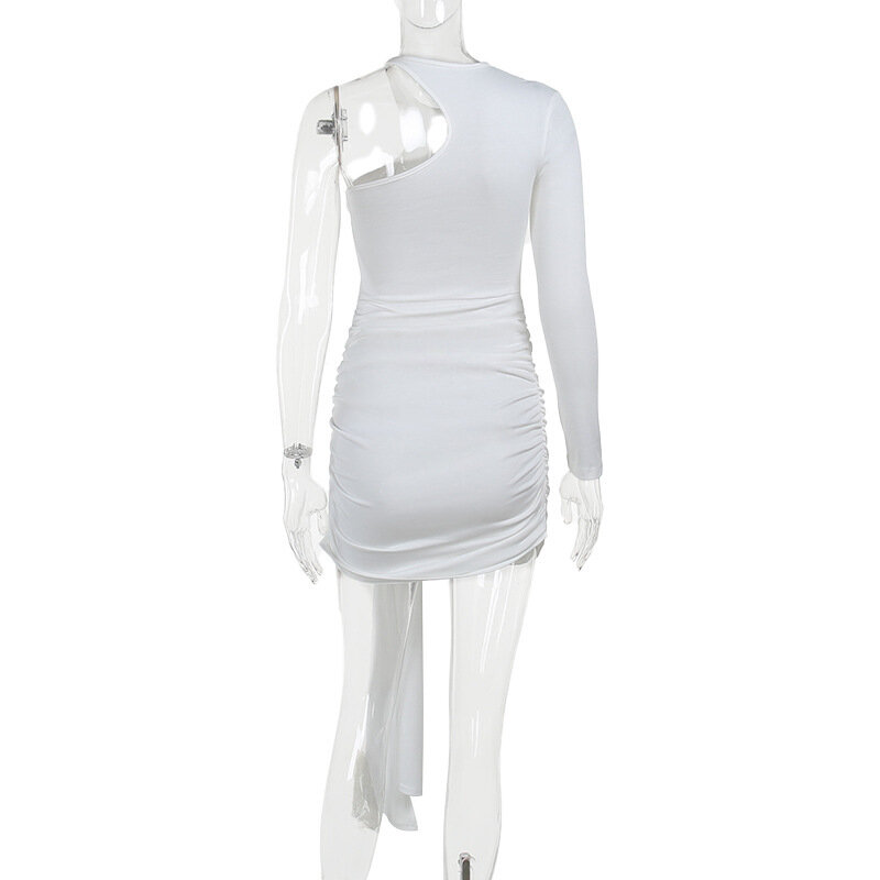 Witte Prom Dress Met Één Mouw Sexy Korte Mini Feestjurk Met Treinhete Meisjes Dagelijkse Streetwear Rok Gewaden