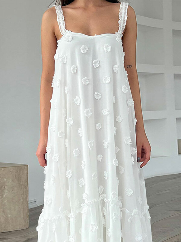 Женское длинное платье с лямкой на шее, элегантное свободное вечернее платье без рукавов с 3d цветами, лето 2024