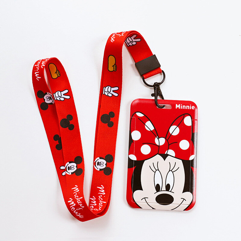 Disney-portatarjetas de identificación de Mickey para niñas, funda de tarjeta de puerta, cuerda colgante, soporte para insignia, correa para el cuello, tarjeta de visita, regalo pequeño