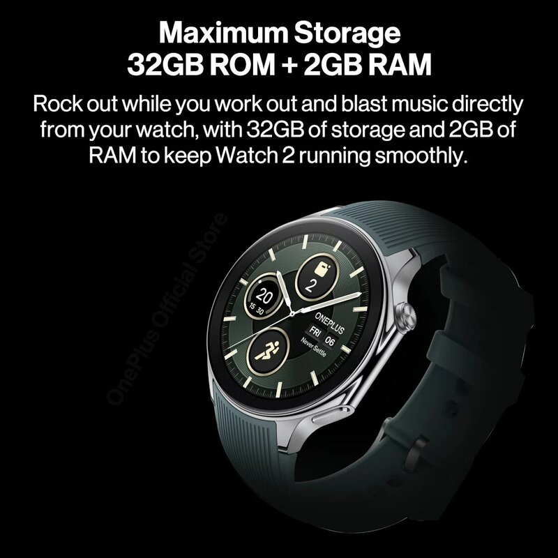 Умные часы глобальная версия OnePlus Watch 2, Snapdragon W5, 2 Гб, 32 ГБ, 1,43 дюйма, AMOLED дисплей, Google Wear, OS 4, двойная частота, GPS