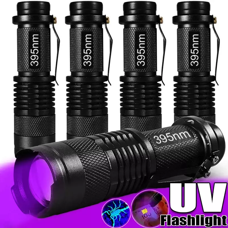 Lampe de poche à lumière noire UV, lampes de poche, torches zoomables ultraviolets, détecteur de lumière UV pour urine d'animaux, SAF, 395nm