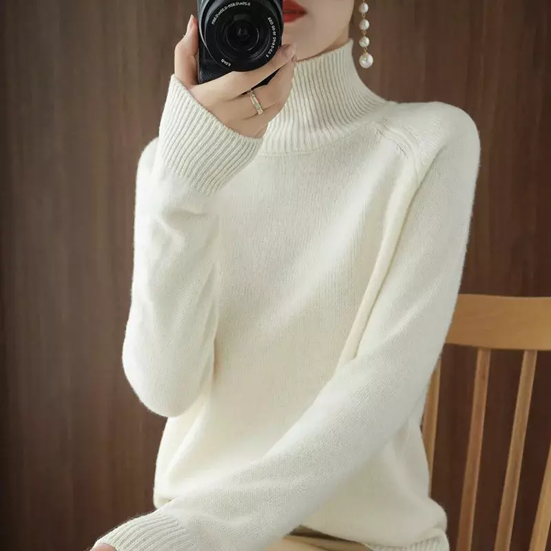 여성용 터틀넥 스웨터, 두껍고 따뜻한 한국 패션 니트웨어, 긴 소매 풀오버, 기본 니트 상의, 2023 가을 겨울