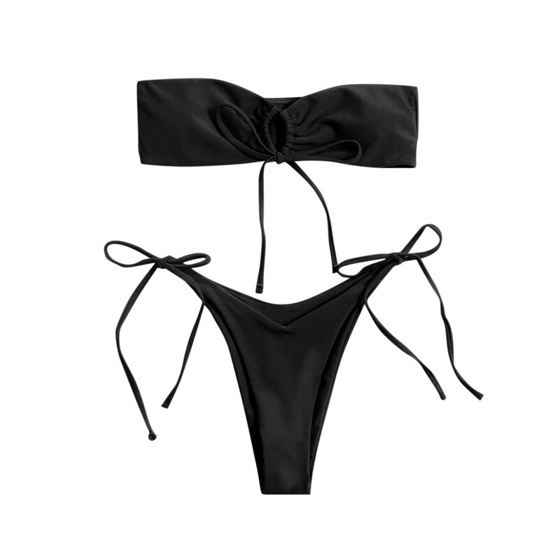 Женское сексуальное однотонное бикини с разрезом, сплошной купальник с бантом, комплект из 2 предметов, 2024