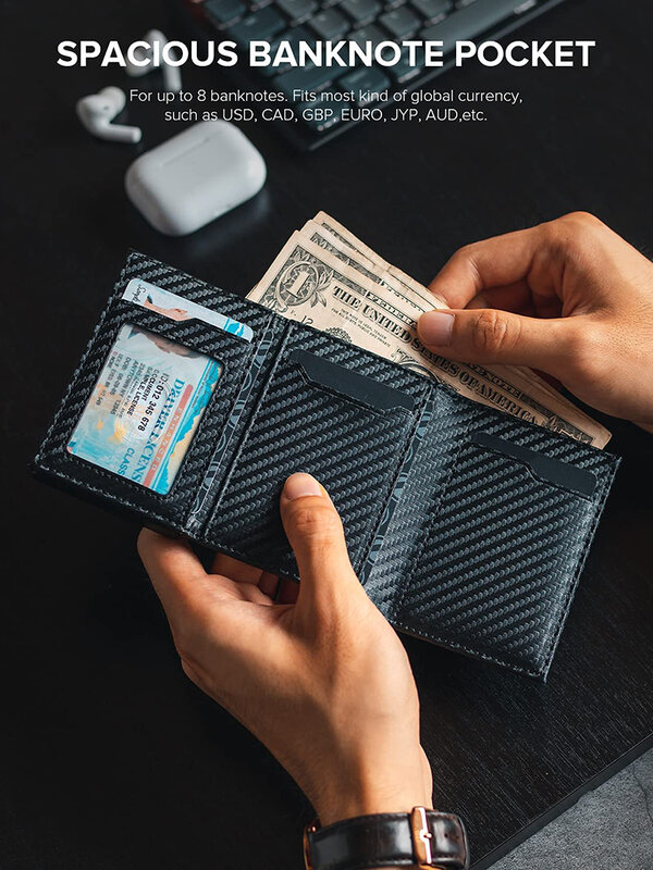 กระเป๋าสตางค์ผู้ชายแบบสองทบกันสัญญาณพร้อมช่องใส่เหรียญและช่องใส่ธนบัตร RFID กระเป๋าใส่บัตรเครดิต