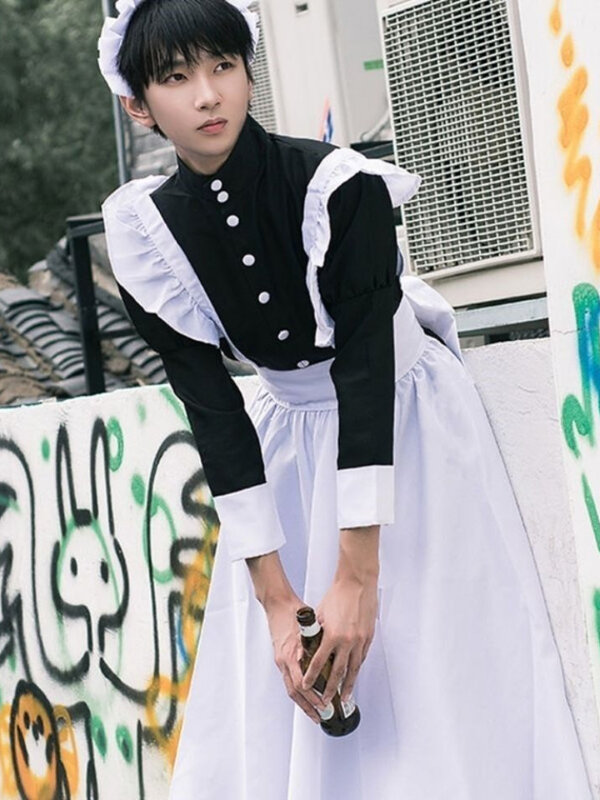 Vintage Maid Cafe Workwear Cosplay Costumes Party Waitress Outfit Plus Size Erotic Kawaii Men Women Cute Bowknot Lolita Dress