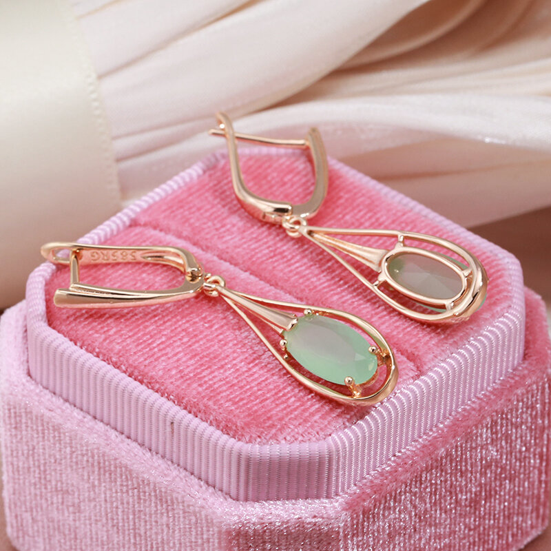 Syujyo Emerald Long Drop Natural cyrkon Dangle kolczyki dla kobiet 585 różowe złoto kolor elegancka biżuteria w stylu Vintage luksusowe codzienne kolczyki