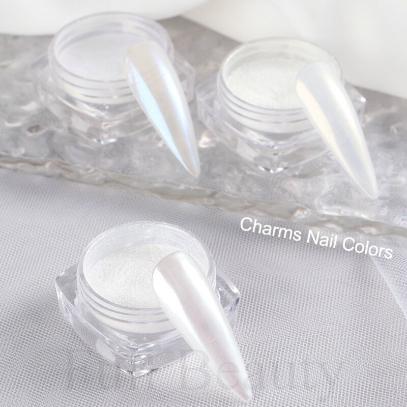 Pigmento de polvo de espejo para uñas, decoración holográfica de manicura, color blanco perla, purpurina cromada, Aurora azul, TRZY