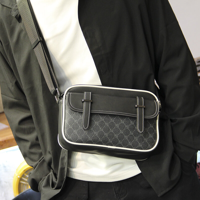 Nowy męski w kratę z pojedynczym ramieniem biznesowa torba Crossbody rekreacyjny na co dzień plecak telefon komórkowy mały plecak