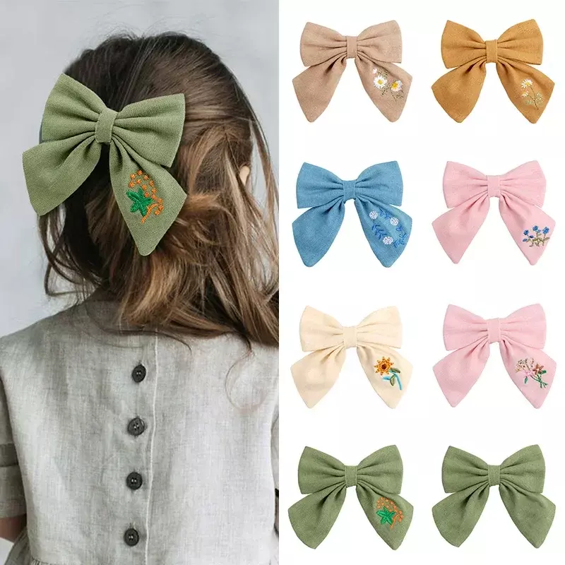 Fashion Embroidery Bows Hair Clips Solid Hairpins For Girls Handmade Ribbon Barrettes Kids Butterfly Hair Pin Korean Headwear