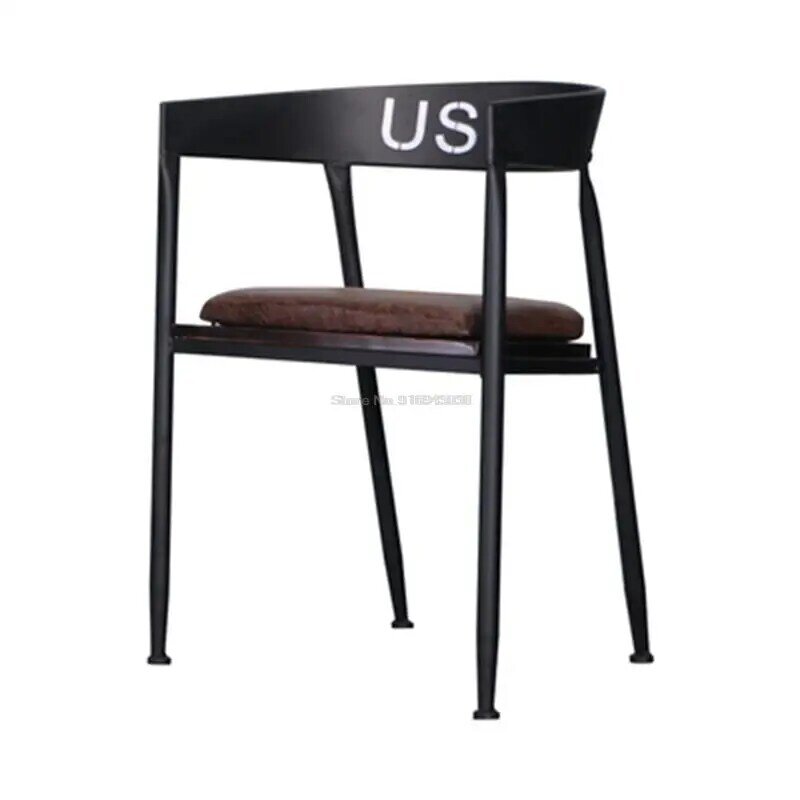 Silla de comedor de hierro, sillón de ocio, silla de negociación americana de madera maciza con leche, té, cafetería, combinación de mesa y silla