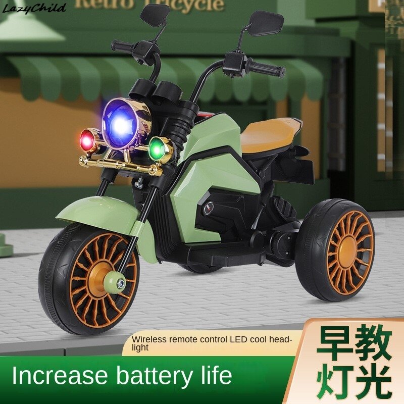 Lazychild New Children's Electric Car Retro Motorbike Boys And Girls Baby Can Sit Children Tricycle Harley Remote Control Toys
