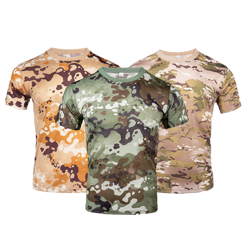 Kaus kamuflase berburu pria, baju memancing taktis tentara militer mendaki berkemah cepat kering pakaian