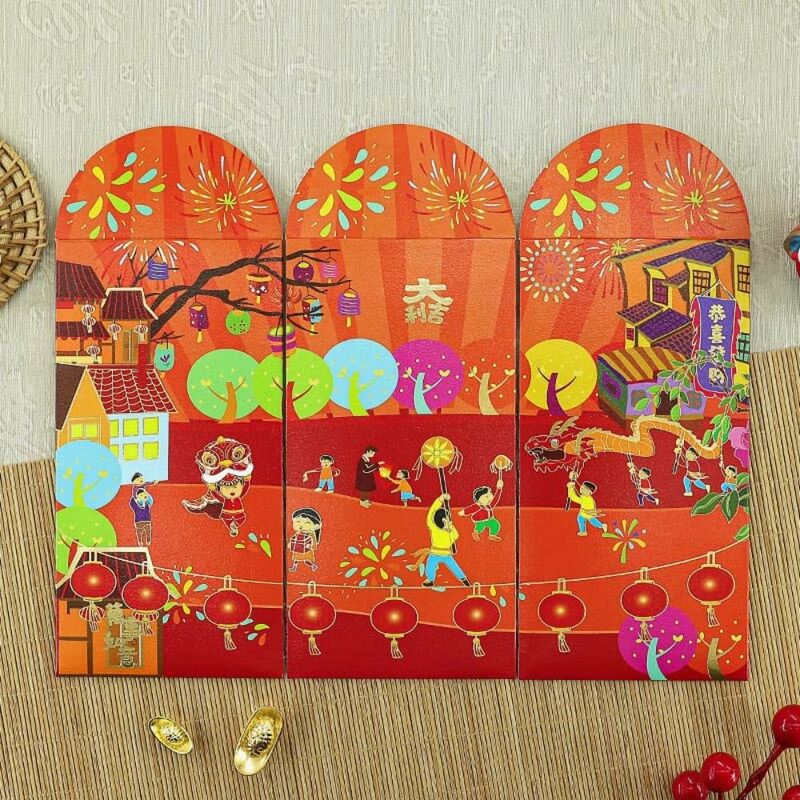 6Pcs/set Stationery Supplies Red Envelope Chinese Dragon Year New Year Decorations Luck Money Bag Party Invitation Hongbao