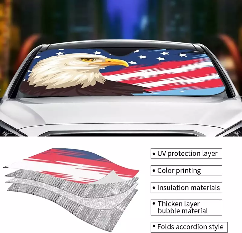 Забавный складной солнцезащитный козырек на лобовое стекло автомобиля, защита от УФ-лучей, флаг США, Орел, господин