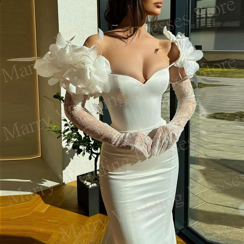 Vestidos de novia de sirena con manchas simples, Vestidos de novia encantadores, hermoso escote corazón con flores 3D, Vestidos de novia hechos a medida Para Mujer