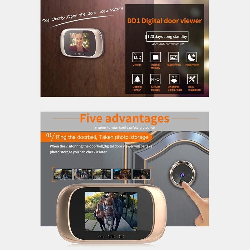 Lubang Pengintip Pintu Bel Penampil Interkom Video Siaga Panjang Kamera Keamanan Penglihatan Malam Kamera HD