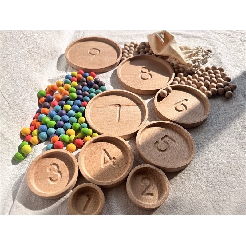 Montessori Sensory Wooden Toys Beech Caculate  Semi Tray One Hundred Board  with Felt Balls  ALphabets Numbers  Creative Play