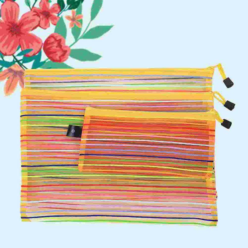 Bolsa organizadora de documentos, bolsillos coloridos para archivos, malla de nailon con cremallera, 3 piezas