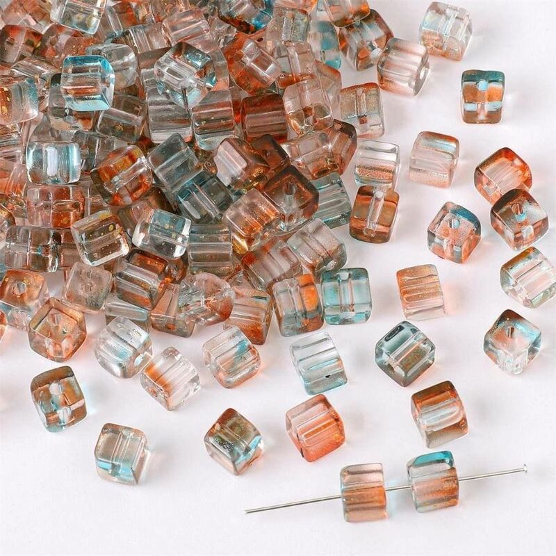 Manik-manik kaca DIY dengan kubus gula transparan berwarna membuat gelang aksesoris perhiasan DIY manik-manik gula kubus