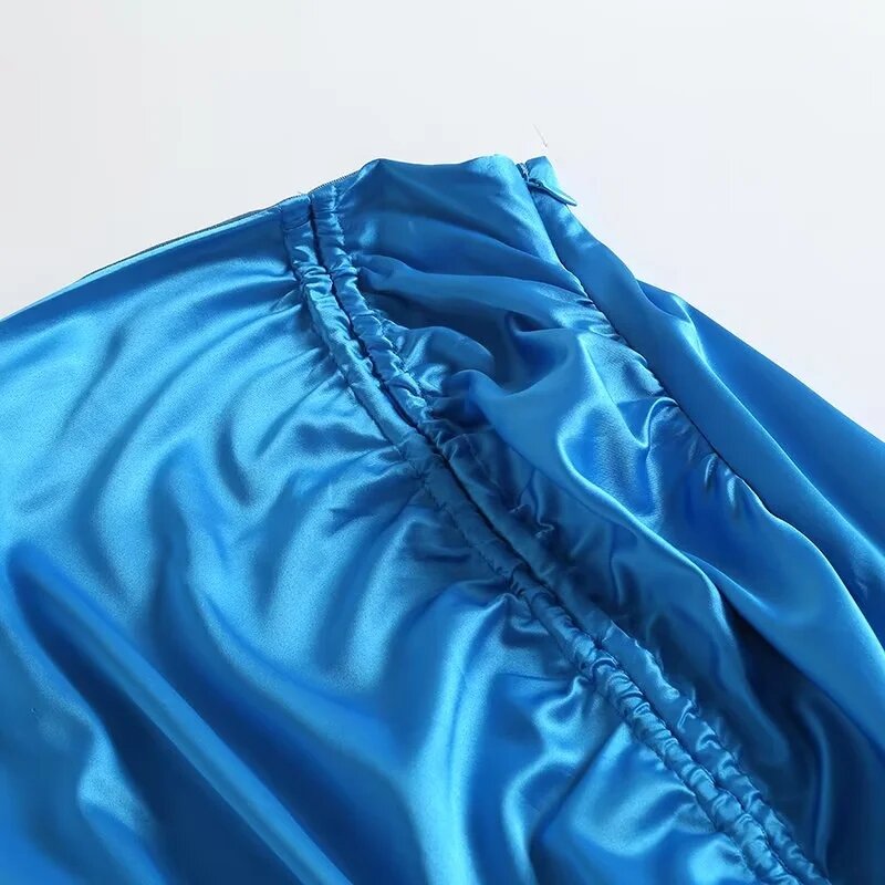 Jenny & Dave Enlgand Style gonne blu in raso moda dritta a vita alta da donna