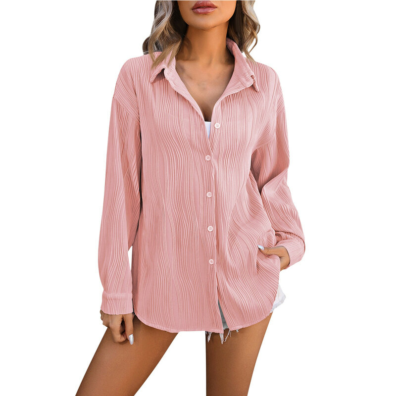Solid Women Shirt Long Sleeve Single-breasted Office Lady Elegant Fashion Lapel Blouses Female Casual Top Work Clothes 2024 New